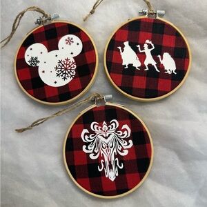Disney plaid Holiday Ornament Set - Mickey Mouse and haunted mansion